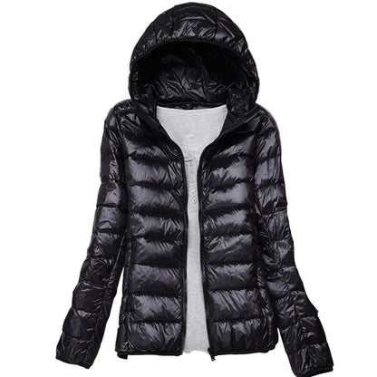 Black Plus Size Women Puffer Jacket with Hood for Stylish Winter Warmth