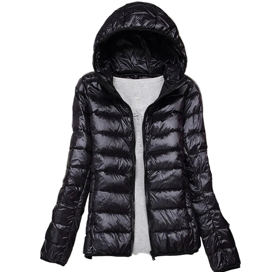 Black Plus Size Women Puffer Jacket with Hood for Stylish Winter Warmth