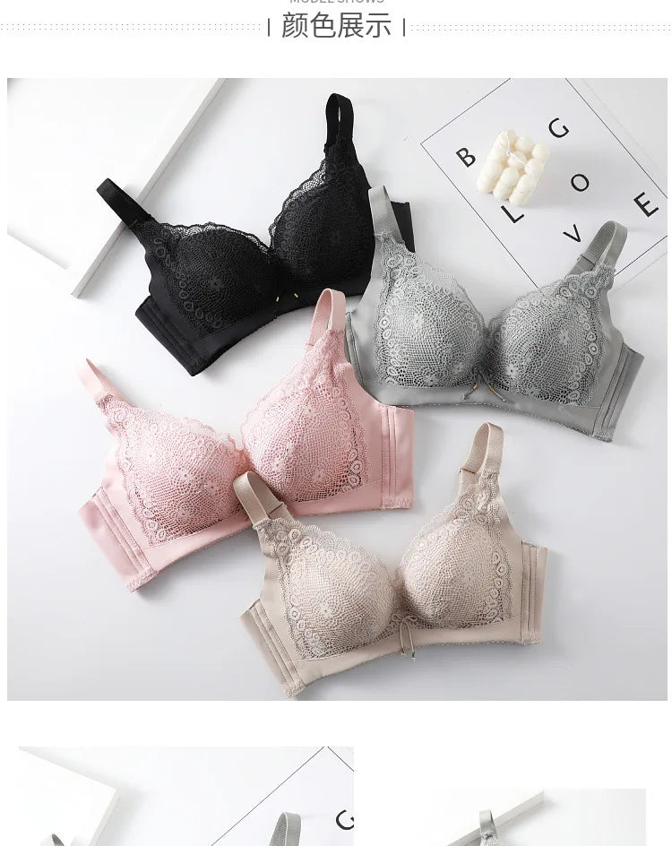 LuckeLadybug LLC Lace Push Up Bra in Black, Gray, Pink, and Beige for Enhanced Bust Shape