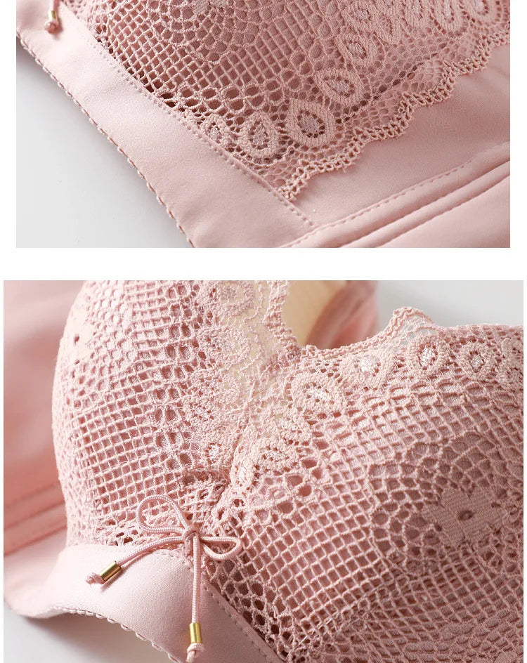LuckeLadybug LLC Pink Push Up Bra with Lace Trim for Enhanced Support and Style