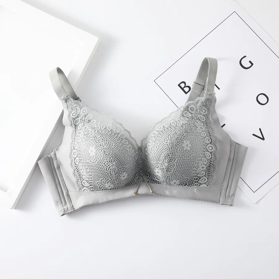 LuckeLadybug LLC Gray Lace Push Up Bra with Adjustable Straps for Enhanced Support