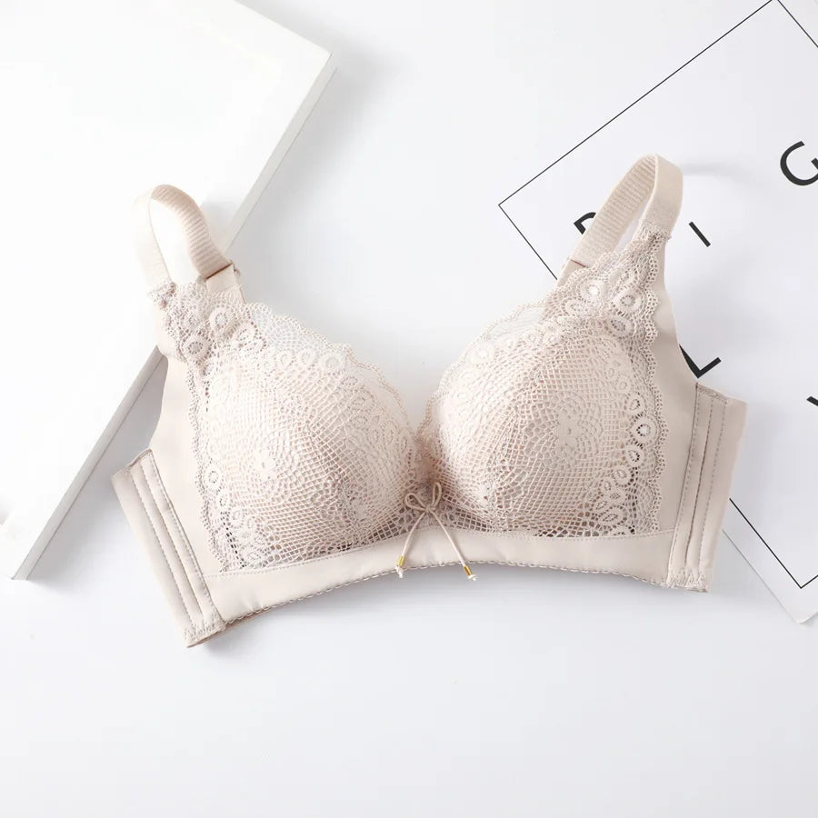 LuckeLadybug push up bra in nude with lace detailing and comfortable design for enhanced bust support