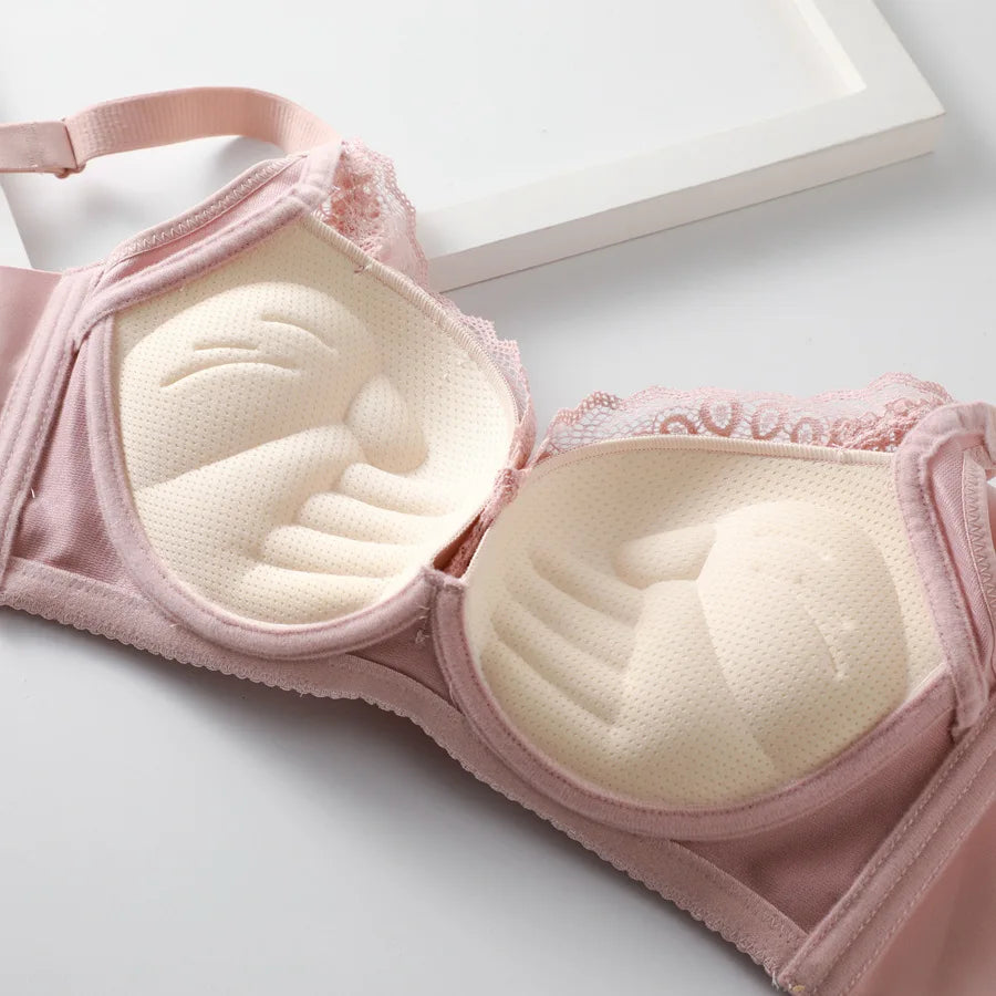 LuckeLadybug LLC Push Up Bra with Soft Padded Cups and Lace Detailing in Light Pink