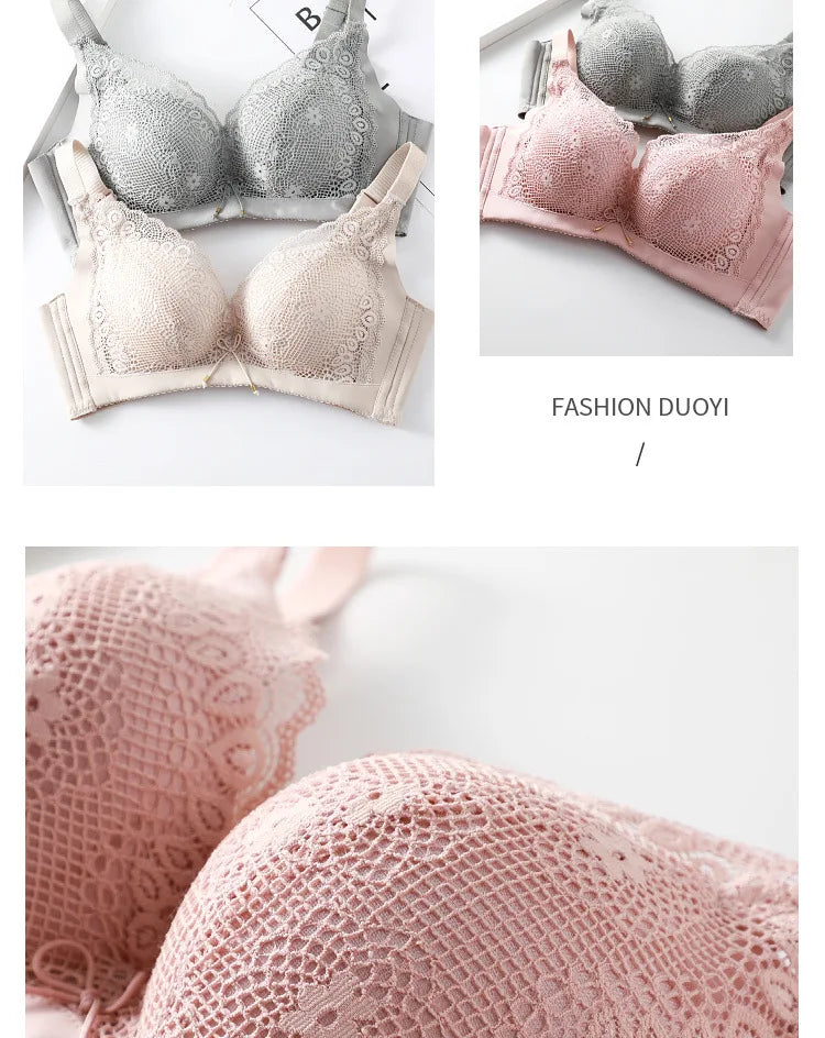 LuckeLadybug push up bra in pink and beige lace for enhanced support and style