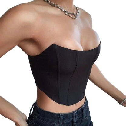 Black off shoulder corset top featuring a fitted design, perfect for stylish outings and events
