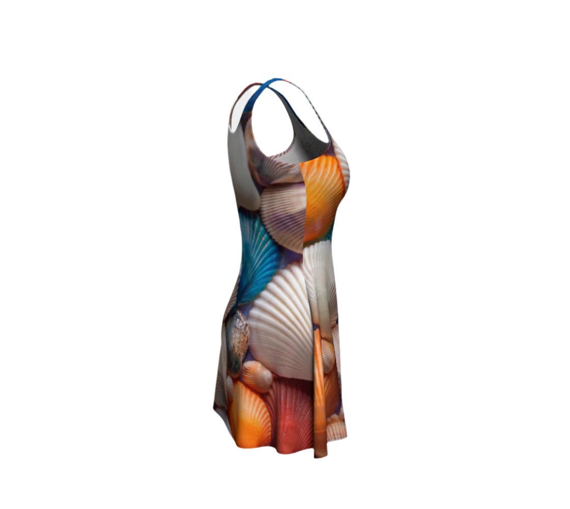luckeladybug flare dress with colorful seashell print seaside shell dress design
