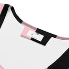 Close-up of neckline and tag on LuckeLadybug striped womens fashion dress bodycon style