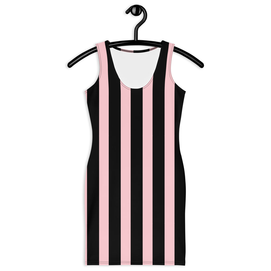 LuckeLadybug bodycon dress with vertical pink and black stripes striped womens fashion dress