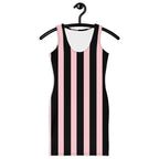 LuckeLadybug bodycon dress with vertical pink and black stripes striped womens fashion dress
