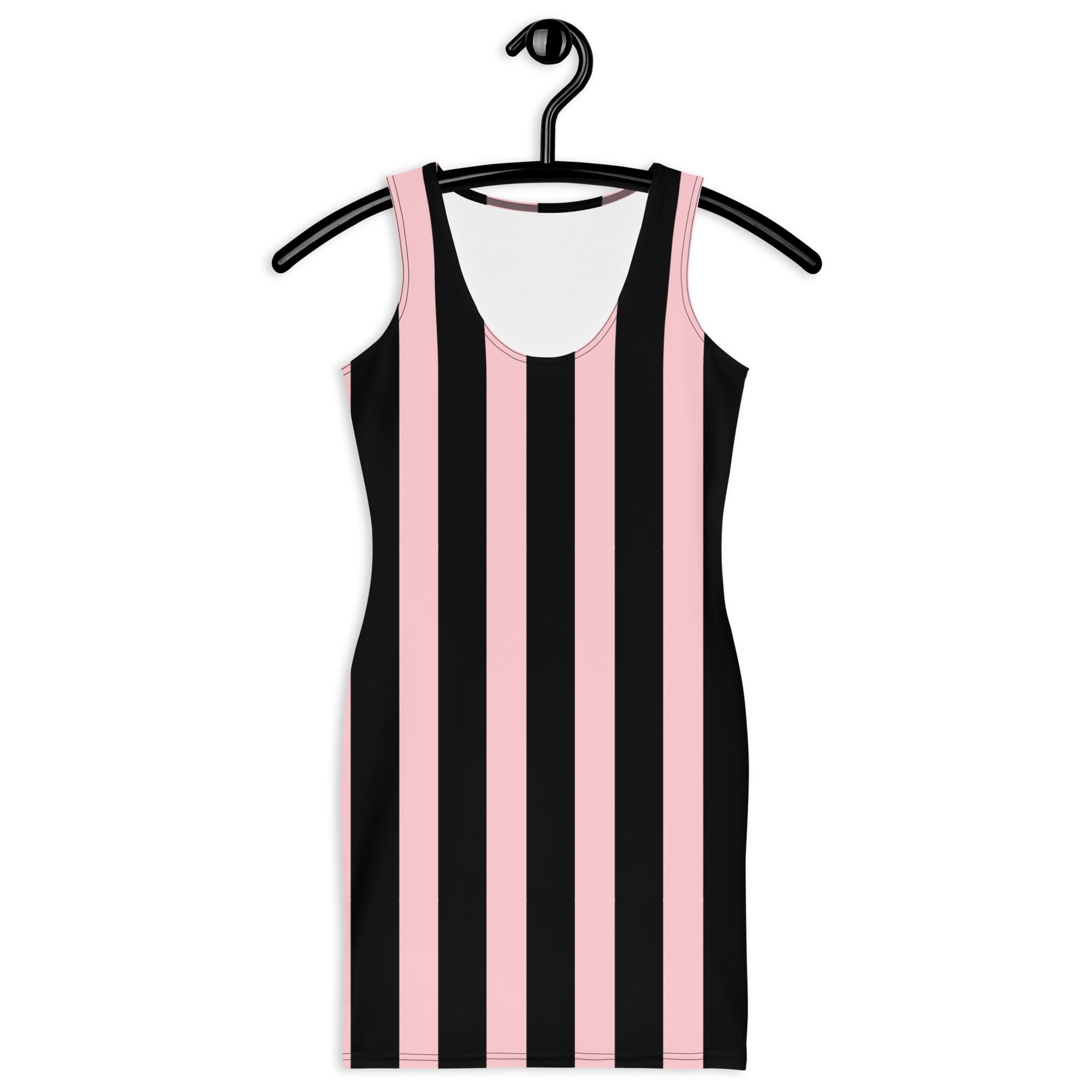 LuckeLadybug bodycon dress with vertical pink and black stripes striped womens fashion dress