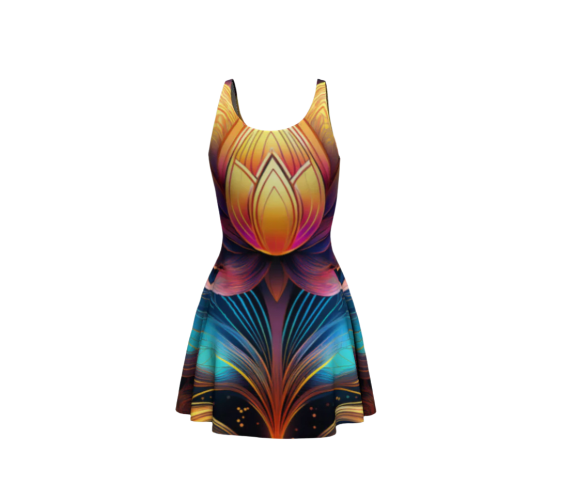 Luckeladybug flare dress featuring a vibrant colorful floral pattern for timeless elegance floral dress style