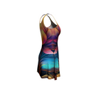Luckeladybug flare dress featuring a colorful artistic print showcasing timeless elegance floral dress style