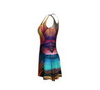 Luckeladybug flare dress with colorful abstract floral pattern showcasing timeless elegance floral dress style