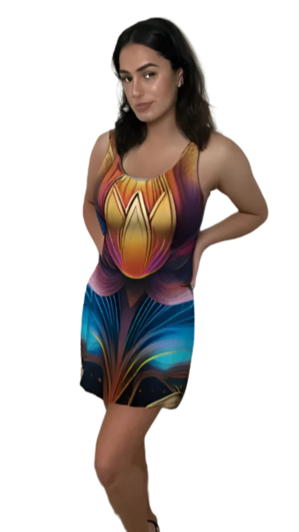 Luckeladybug flare dress with vibrant colorful floral pattern showcasing timeless elegance floral dress style