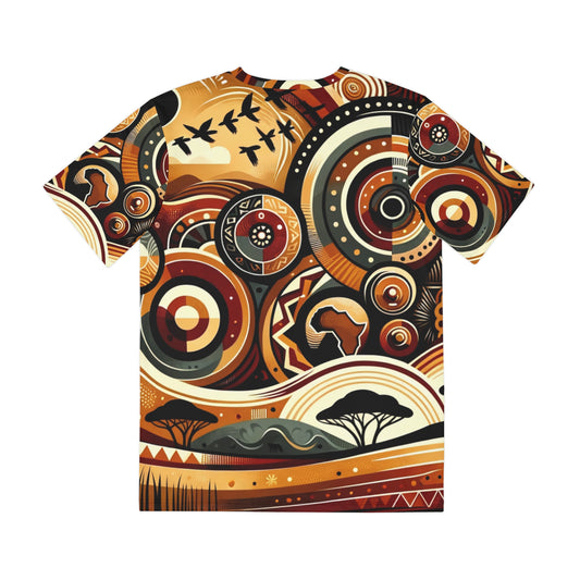 LuckeLadybug t-shirt featuring a traditional African pattern tee design with earth tones and cultural symbols