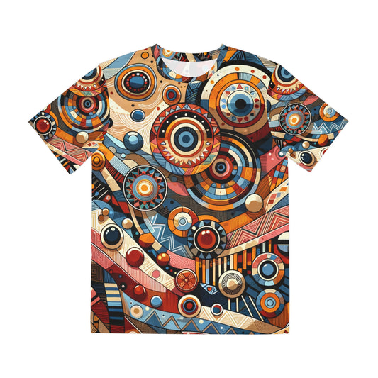 LuckeLadybug trendy african style shirt with vibrant circular and geometric patterns in warm tones