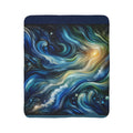 LuckeLadybug sherpa blanket with swirling blue and green galaxy design ultra cozy throw for living room