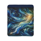 LuckeLadybug sherpa blanket with swirling blue and green galaxy design ultra cozy throw for living room