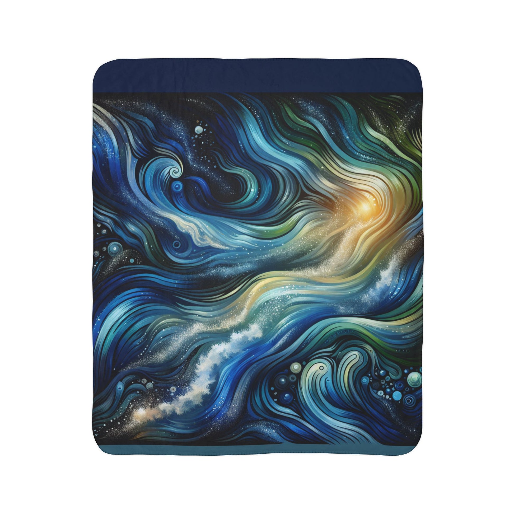 LuckeLadybug sherpa blanket with swirling blue and green galaxy design ultra cozy throw for living room