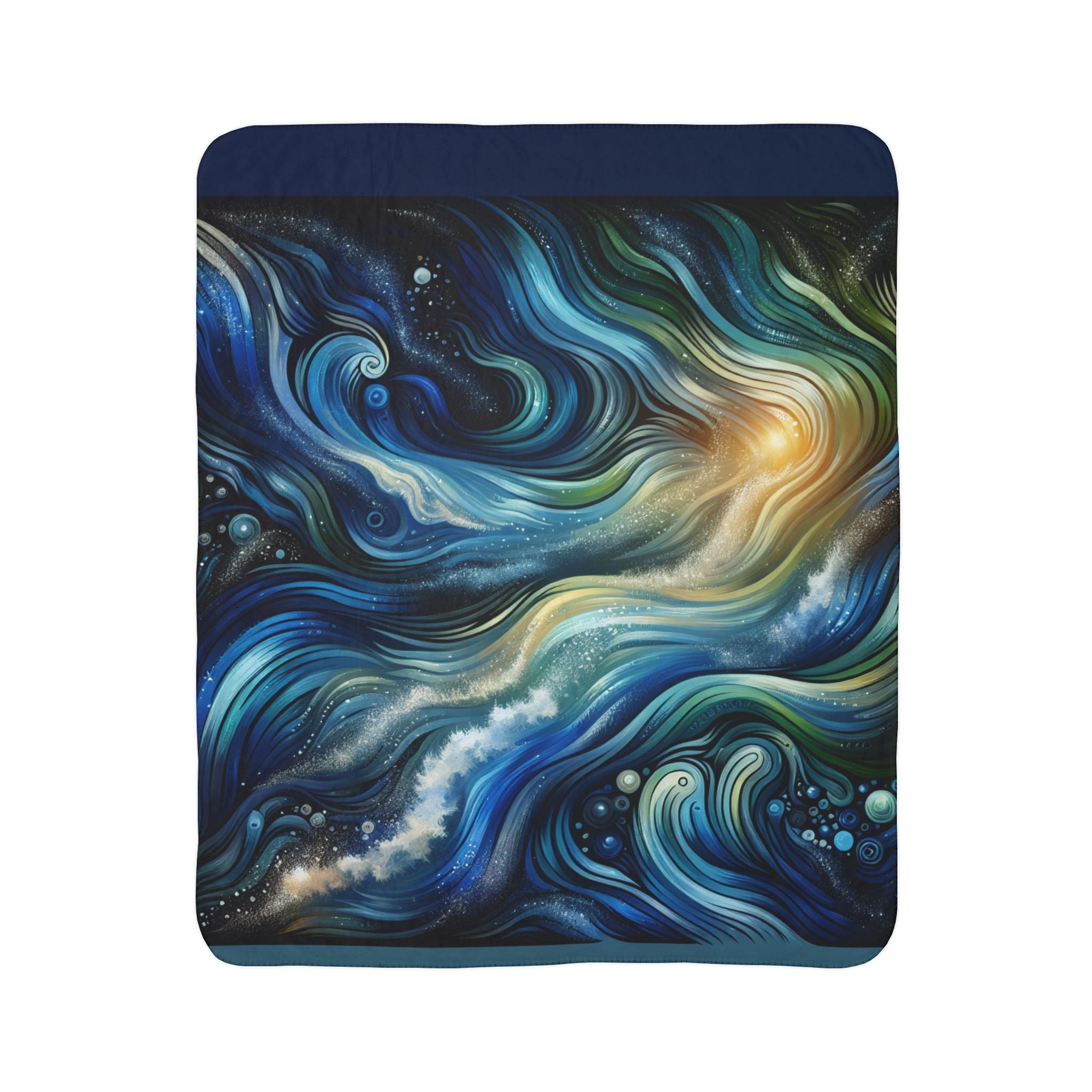 LuckeLadybug sherpa blanket with swirling blue and green galaxy design ultra cozy throw for living room