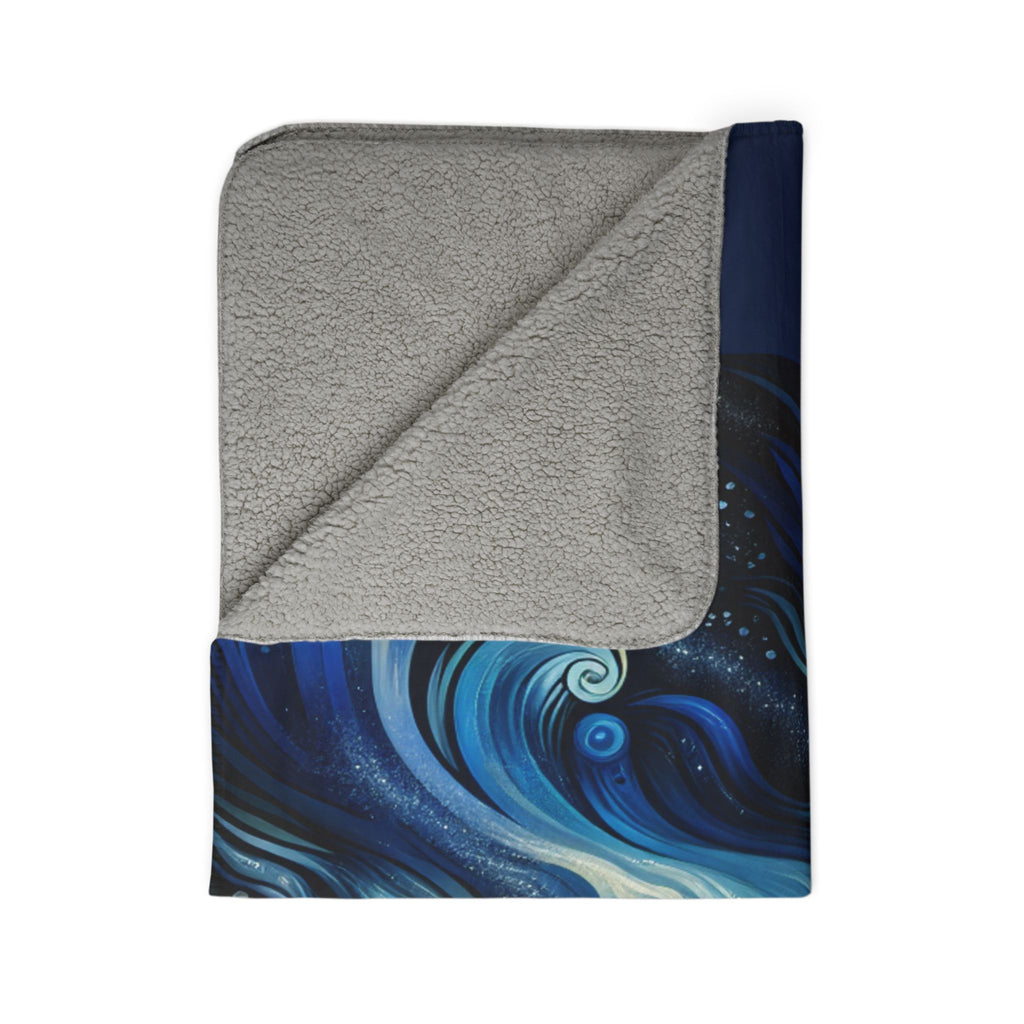 LuckeLadybug sherpa blanket with blue wave design and soft gray lining ultra cozy throw for living room