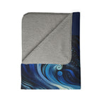 LuckeLadybug sherpa blanket with blue wave design and soft gray lining ultra cozy throw for living room