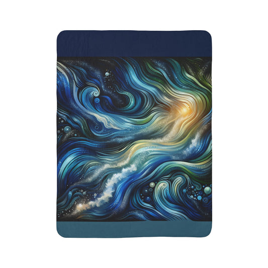 LuckeLadybug sherpa blanket with swirling blue and yellow galaxy design ultra cozy throw for living room