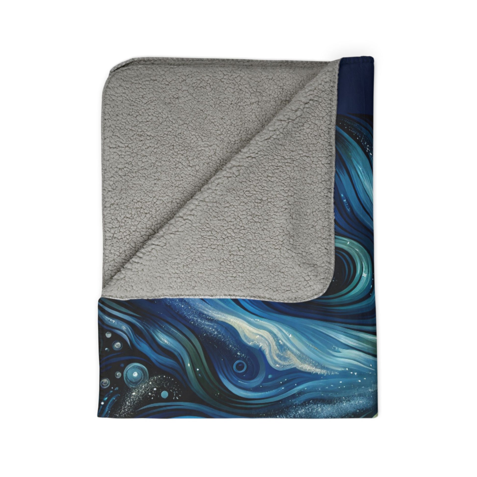 LuckeLadybug sherpa blanket with abstract blue swirl design ultra cozy throw for living room
