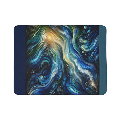 LuckeLadybug sherpa blanket with blue and green abstract swirl design ultra cozy throw for living room