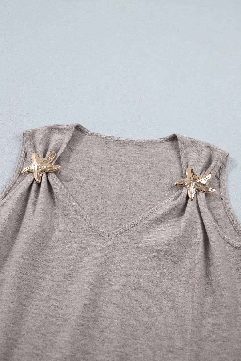 Gray Morn Metal Star Detail V Neck Sweater Knit Tank Top