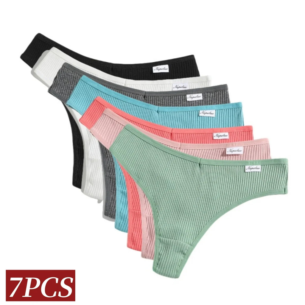 LuckeLadybug women's cotton thong set in assorted colors including black, pink, green, and gray