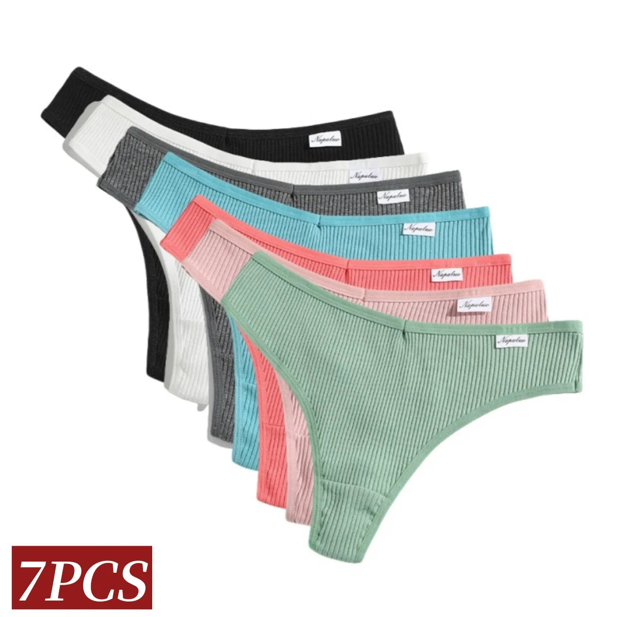 LuckeLadybug women's cotton thong set in assorted colors including black, pink, green, and gray