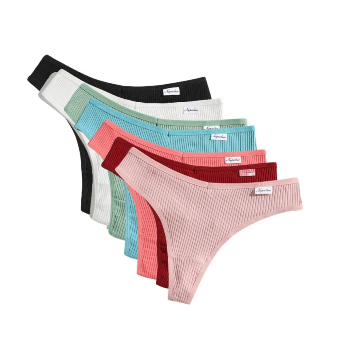 LuckeLadybug women's cotton thong set in various colors including red, pink, black, and blue