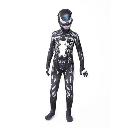 Kids Venom costume for kids by LuckeLadybug LLC featuring a detailed black and white design