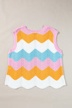 Multicolour Striped Colorblock Scalloped Hem Knitted Vest