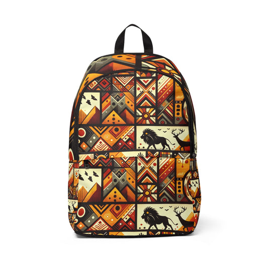 LuckeLadybug vibrant ethnic style backpack with geometric patterns and animal motifs in warm colors