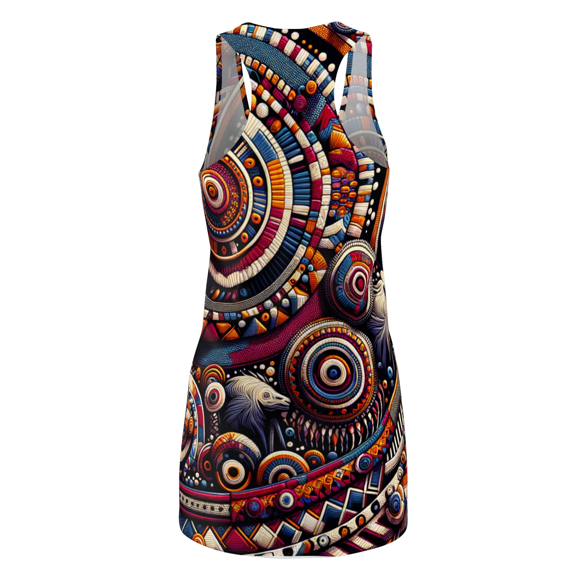 Luckeladybug vibrant ethnic style dress for women racerback sleeveless with colorful circular patterns
