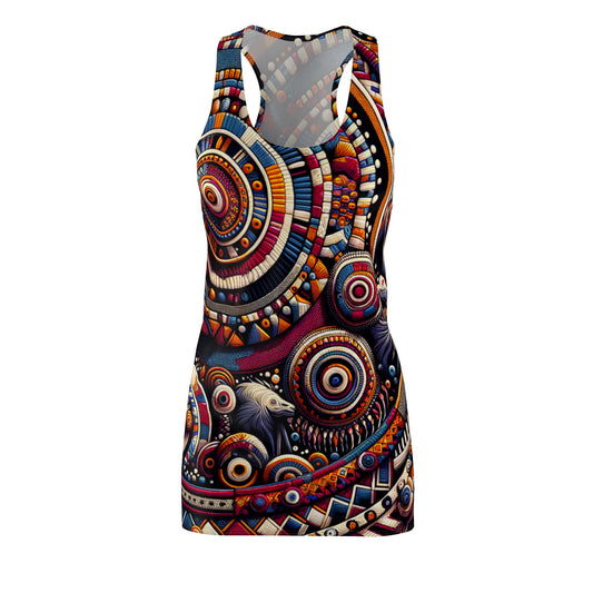 Luckeladybug vibrant ethnic style dress for women racerback design with colorful circular patterns
