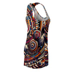 Luckeladybug racerback dress featuring vibrant ethnic style dress for women with colorful geometric and abstract patterns