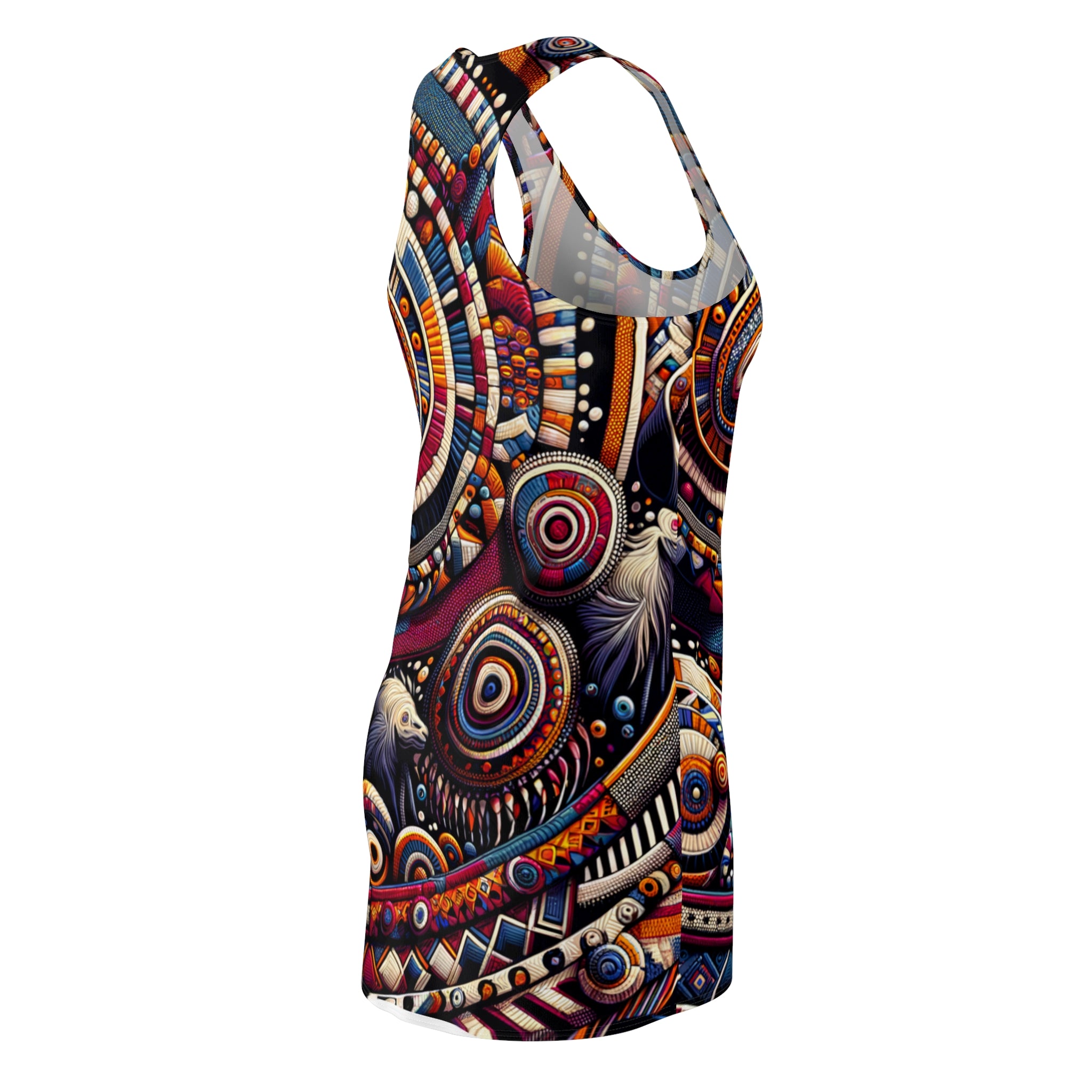 Luckeladybug racerback dress featuring vibrant ethnic style dress for women with colorful geometric and abstract patterns