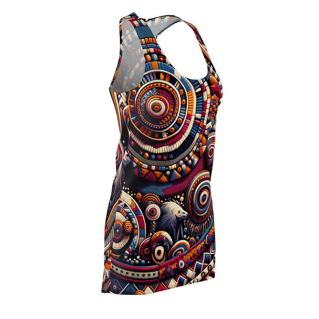 Luckeladybug vibrant ethnic style dress for women racerback fitted colorful geometric print