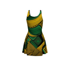 vibrant patterned summer dress flare dress with green yellow geometric design by luckeladybug