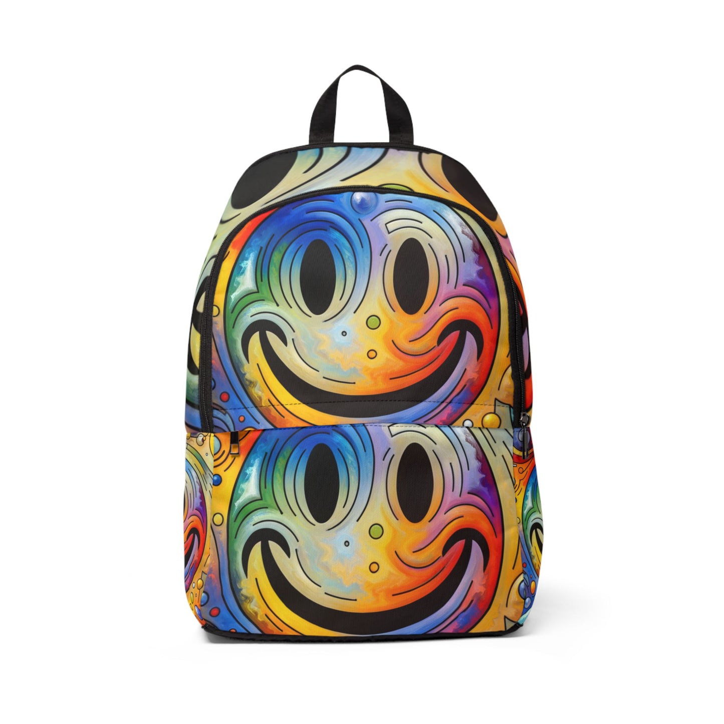 LuckeLadybug vibrant smiley face backpack with colorful abstract smiley design for everyday use