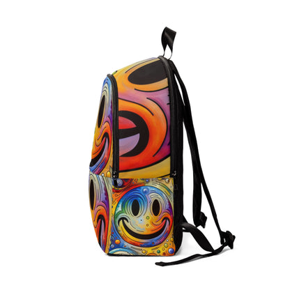 LuckeLadybug vibrant smiley face backpack with colorful abstract smiley design and adjustable straps