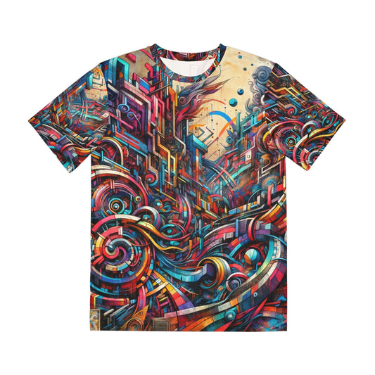 LuckeLadybug vibrant urban fashion tee with colorful abstract geometric and swirl patterns