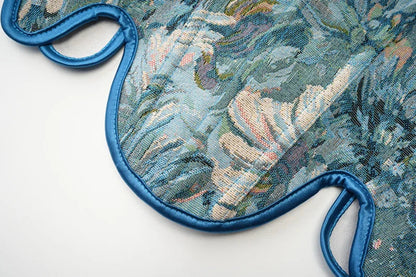 Elegant floral design detailing on a blue Victorian corset top for women by LuckeLadybug LLC