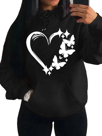 Black vintage butterfly heart hoodie with a stylish butterfly and heart design for a trendy look