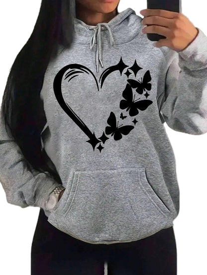Gray vintage butterfly heart hoodie featuring a unique butterfly and heart design
