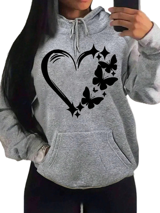 Gray vintage butterfly heart hoodie featuring a unique butterfly and heart design