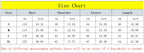 Size chart for vintage embroidered Christmas sweater for women with measurements for S, M, L, and XL